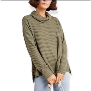 Anthropologie Maeve Green Vanna Cowl Neck Tunic